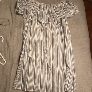 Off the shoulder striped blue and white dress